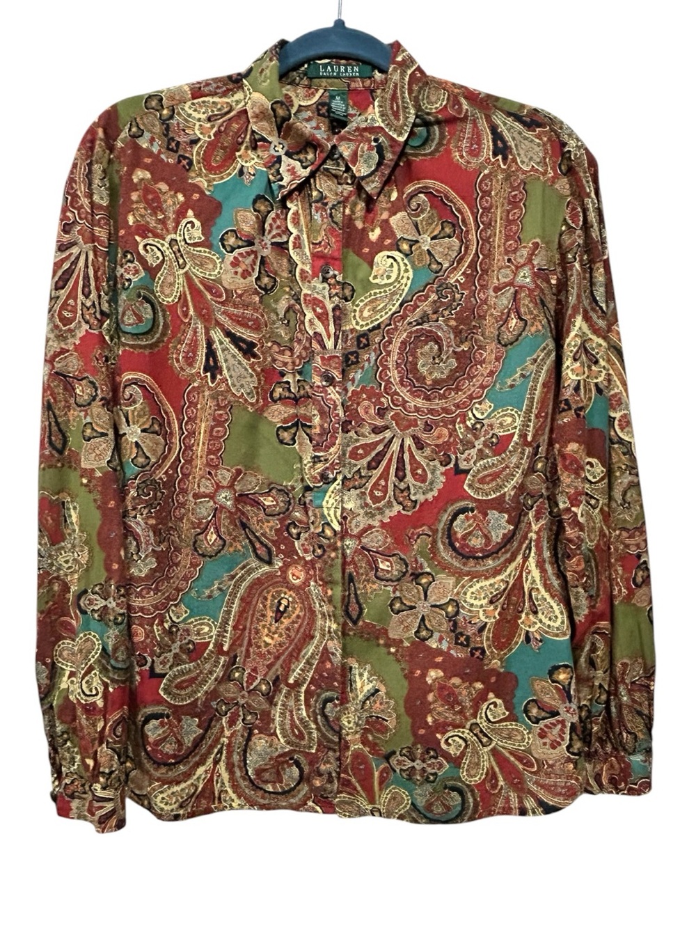 Lauren Ralph Lauren Boho Dark Academia Paisley 70’s Retro Maximalist Shirt M - Picture 8 of 14